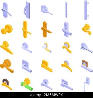 Door handles icons set. Isometric set of door handles vector icons for web design isolated on white background Stock Vector