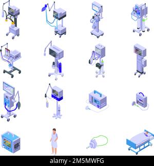 Ventilator Medical Machine icons set. Isometric set of Ventilator Medical Machine vector icons for web design isolated on white background Stock Vector
