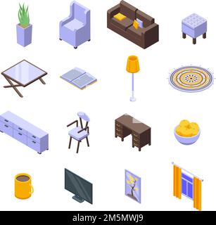 Cozy home icons set. Isometric set of cozy home vector icons for web design isolated on white background Stock Vector