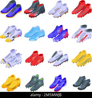 Football boots icons set. Isometric set of football boots vector icons for web design isolated on white background Stock Vector