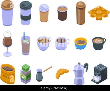 Coffee icons set. Isometric set of coffee vector icons for web design isolated on white background Stock Vector