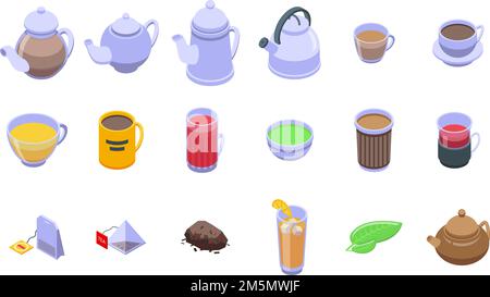 Tea icons set. Isometric set of tea vector icons for web design isolated on white background Stock Vector
