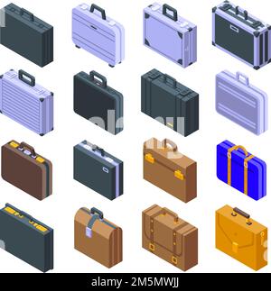 Briefcase icons set. Isometric set of briefcase vector icons for web design isolated on white background Stock Vector