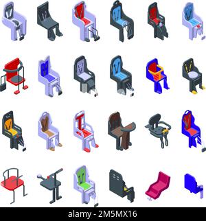 Child seat bike icons set. Isometric set of child seat bike vector icons for web design isolated on white background Stock Vector