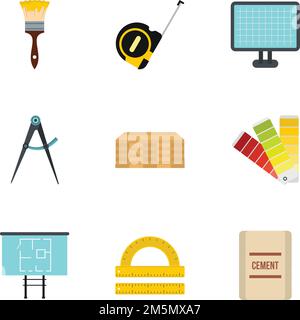 Construction icons set. Flat illustration of 9 construction vector icons for web Stock Vector