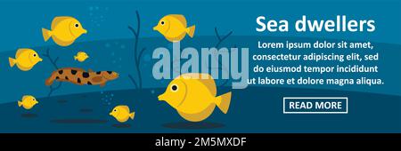 Sea dwellers banner horizontal concept. Flat illustration of sea dwellers banner horizontal vector concept for web Stock Vector