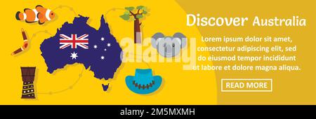 Discover Australia banner horizontal concept. Flat illustration of discover Australia banner horizontal vector concept for web design Stock Vector