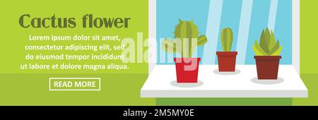 Cactus flower banner horizontal concept. Flat illustration of cactus flower banner horizontal vector concept for web design Stock Vector