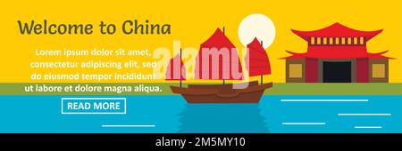 Welcome to China banner horizontal concept. Flat illustration of welcome to China banner horizontal vector concept for web design Stock Vector