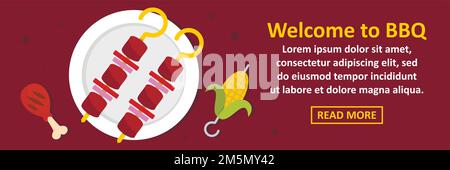 Welcome to bbq banner horizontal concept. Flat illustration of welcome to bbq banner horizontal vector concept for web design Stock Vector