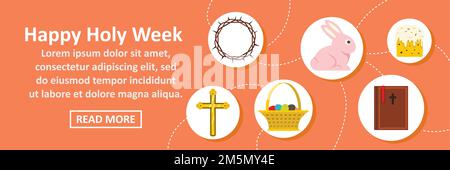 Happy holy week banner horizontal concept. Flat illustration of happy holy week banner horizontal vector concept for web design Stock Vector