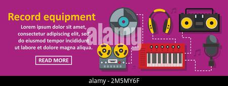 Audio record equipment banner horizontal concept. Flat illustration of audio record equipment banner horizontal vector concept for web design Stock Vector