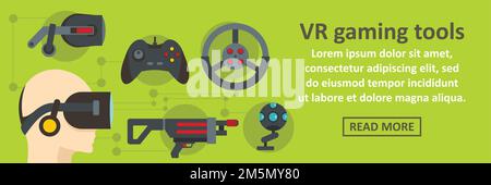Vr gaming tools banner horizontal concept. Flat illustration of vr gaming tools banner horizontal vector concept for web design Stock Vector