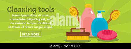 Cleaning tools banner horizontal concept. Flat illustration of cleaning tools banner horizontal vector concept for web design Stock Vector