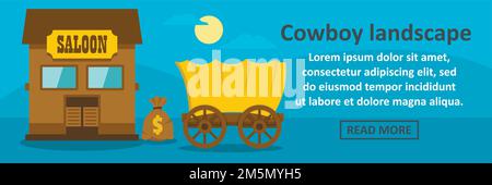 Cowboy landscape banner horizontal concept. Flat illustration of cowboy landscape banner horizontal vector concept for web design Stock Vector