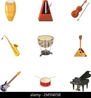 Musical instruments icons set. Cartoon illustration of 9 musical instruments vector icons for web Stock Vector