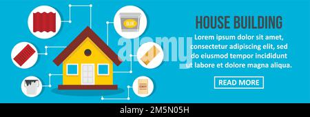 House building banner horizontal concept. Flat illustration of house building banner horizontal vector concept for web design Stock Vector