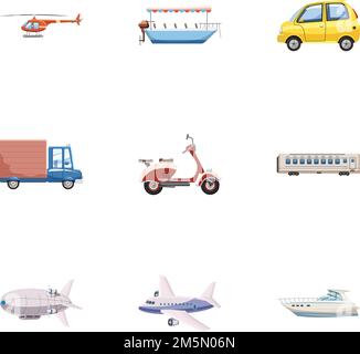 Transport icons set. Cartoon illustration of 9 transport vector icons for web Stock Vector