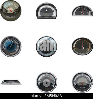 Speedometer icons set. Cartoon illustration of 9 speedometer vector icons for web Stock Vector