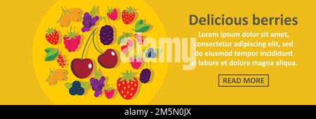 Delicious berries banner horizontal concept. Flat illustration of delicious berries banner horizontal vector concept for web design Stock Vector