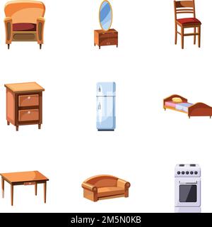 Home furnishings icons set. Cartoon illustration of 9 home furnishings vector icons for web Stock Vector