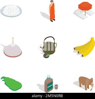 Sri Lanka travel symbols icons set. Isometric 3d illustration of 9 Sri Lanka travel symbols vector icons for web Stock Vector