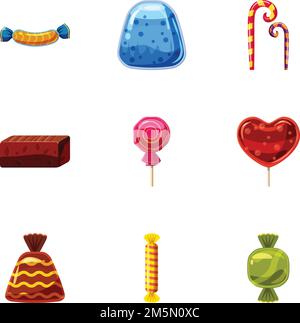 Chocolate candy icons set. Cartoon set of 9 chocolate candy vector icons for web isolated on white background Stock Vector