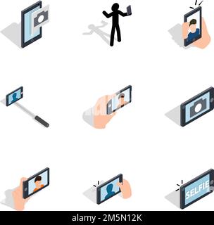 Making selfie, photo icons set. Isometric 3d illustration of 9 making selfie, photo vector icons for web Stock Vector