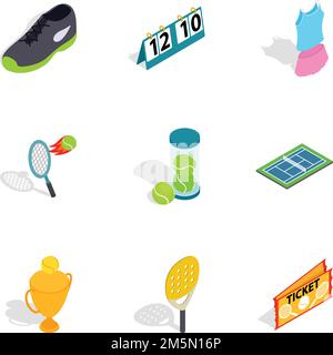 Big tennis icons set. Isometric 3d illustration of 9 big tennis vector icons for web Stock Vector