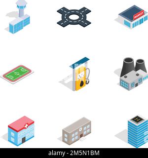Urban infrastructure icons set. Isometric 3d illustration of 9 urban infrastructure vector icons for web Stock Vector