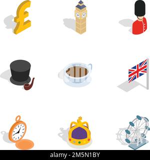 United Kingdom icons set. Isometric 3d illustration of 9 United Kingdom vector icons for web Stock Vector