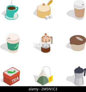 Hot drinks icons set. Isometric 3d illustration of 9 hot drinks vector icons for web Stock Vector