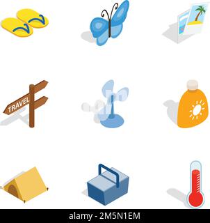 Beach holidays icons set. Isometric 3d illustration of 9 beach holidays vector icons for web Stock Vector