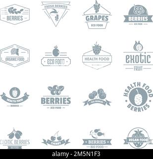 Berries logo icons set. Simple illustration of 16 berries logo vector icons for web Stock Vector