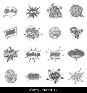 Comic sound cloud icons set in monochrome style isolated vector illustration Stock Vector