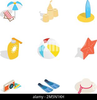 Summer travel icons set. Isometric 3d illustration of 9 summer travel vector icons for web Stock Vector