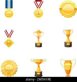 Awards icons set. Cartoon set of 9 awards vector icons for web isolated on white background Stock Vector