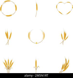 Wheat icons set. Cartoon set of 9 wheat vector icons for web isolated on white background Stock Vector