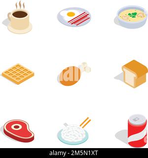 Food icons set. Isometric 3d illustration of 9 food vector icons for web Stock Vector