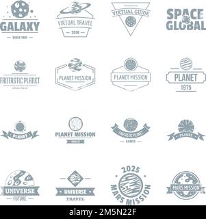 Space planet logo icons set. Simple illustration of 16 space planet logo vector icons for web Stock Vector