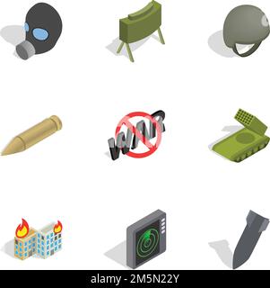 Weapons icons set. Isometric 3d illustration of 9 weapon vector icons for web Stock Vector