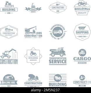 Building vehicles logo icons set. Simple illustration of 16 building vehicles logo vector icons for web Stock Vector