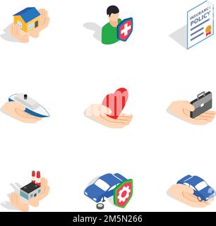 Insurance icons set. Isometric 3d illustration of 9 insurance vector icons for web Stock Vector