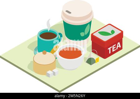 Tea time concept banner. Isometric banner of tea time vector concept for web, giftcard and postcard Stock Vector