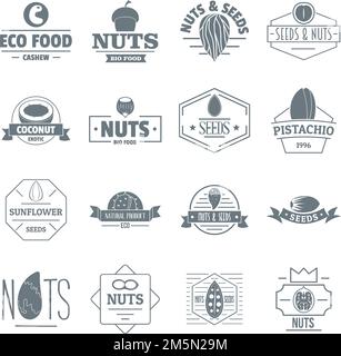 Nuts seeds logo icons set. Simple illustration of 16 nuts seeds logo vector icons for web Stock Vector