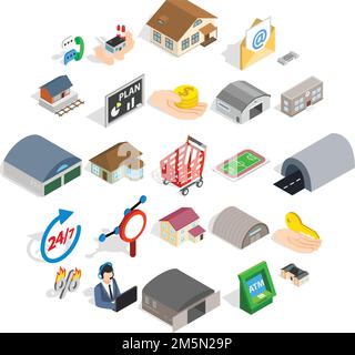 Homey icons set. Isometric set of 25 homey vector icons for web isolated on white background Stock Vector