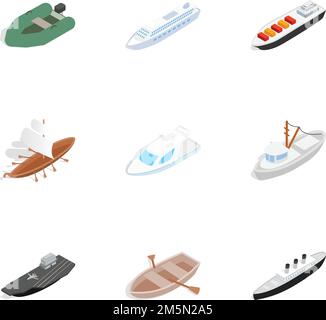 Sailing icons set. Isometric 3d illustration of 9 sailing vector icons for web Stock Vector
