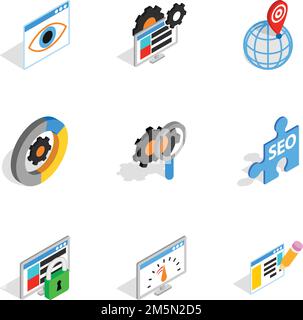 Web marketing icons set. Isometric 3d illustration of 9 web marketing vector icons for web Stock Vector