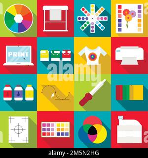 Print items icons set. Flat illustration of 16 print items vector icons for web Stock Vector