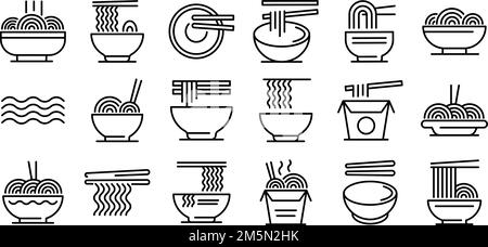 Ramen icons set. Outline set of ramen vector icons for web design isolated on white background Stock Vector
